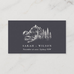 Tarjeta De Mesa Boda de sketch de la montaña Kraft Navy Pine Woods