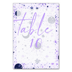 Tarjeta De Mesa Boda de Sol Luna Estrellas Negro y Púrpura