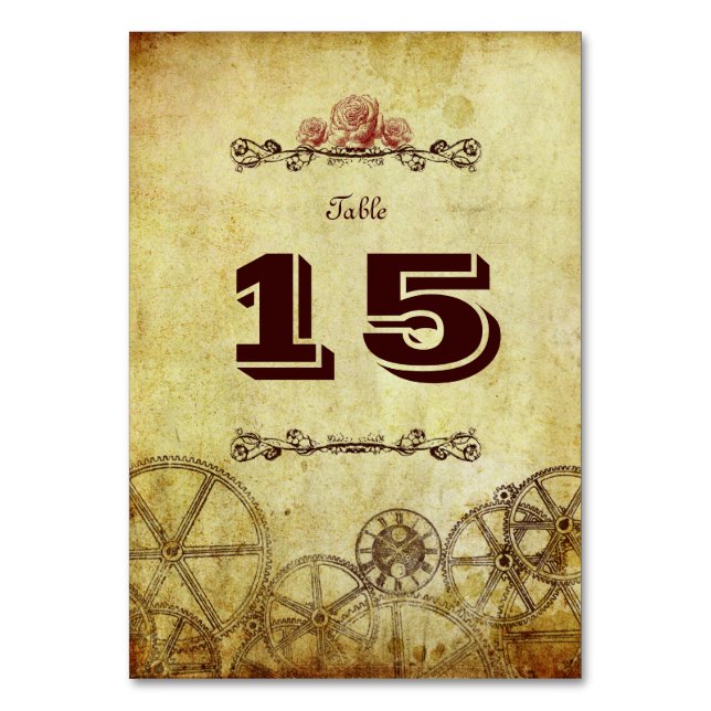 Tarjeta De Mesa Boda de Steampunk de Faux Antique Gold (Anverso)