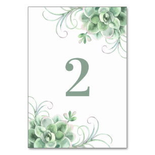 Tarjeta De Mesa Boda de suculentas. Cactus verde. Cactus acuarela