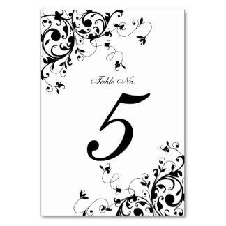 Tarjeta De Mesa Boda de Swirls Floral en blanco y negro
