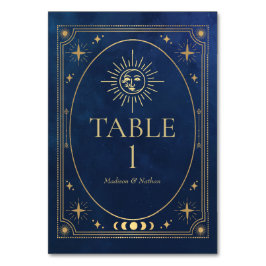 Tarjeta De Mesa Boda de Tarot gótico celestial azul