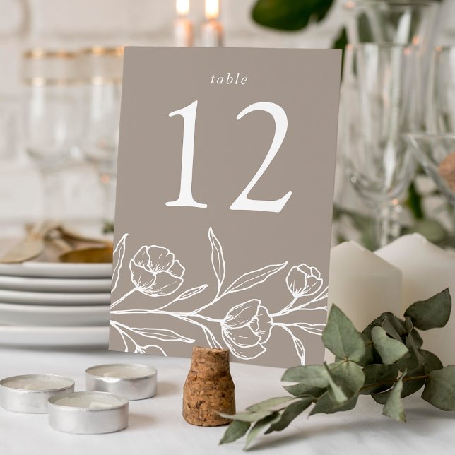 Tarjeta De Mesa Boda De Taupe Floral Esbozada (Subido por el creador)