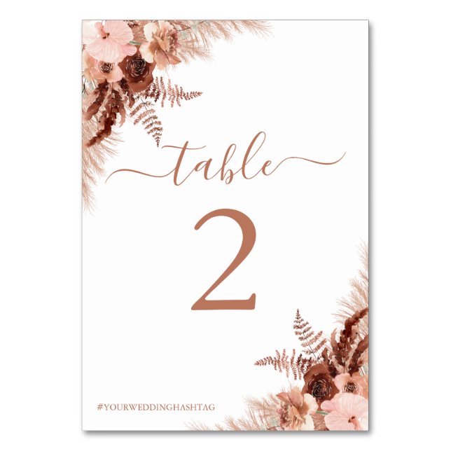 Tarjeta De Mesa Boda de Terracota Bohemiana de Pampas Modernas (Anverso)