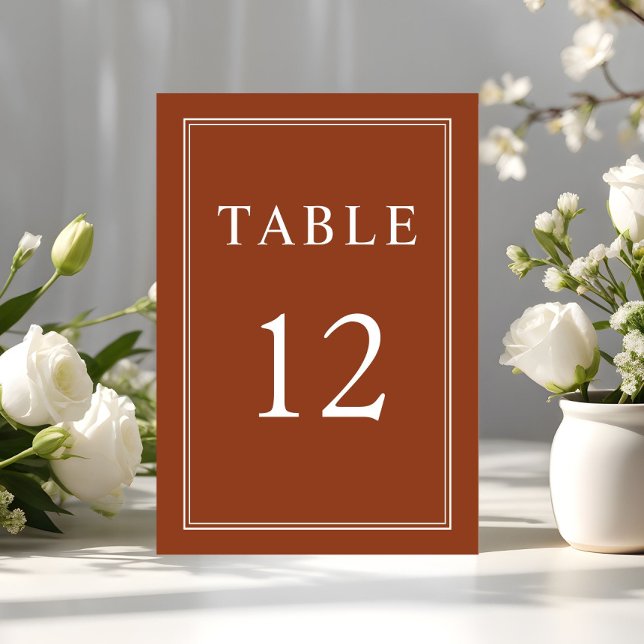 Tarjeta De Mesa Boda de Terracota Elegante Moderna  (Modern Elegant Terracotta Wedding Table Number)