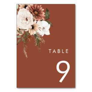 Tarjeta De Mesa Boda de Terracota Floral Bohemia moderna