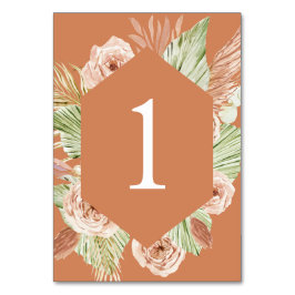 Tarjeta De Mesa Boda de terracota floral boho, palma y pampas Ta