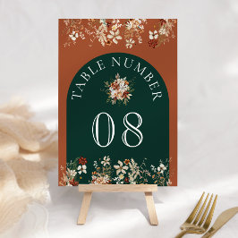Tarjeta De Mesa Boda de Terracota Floral Flores Silvestres Esmeral