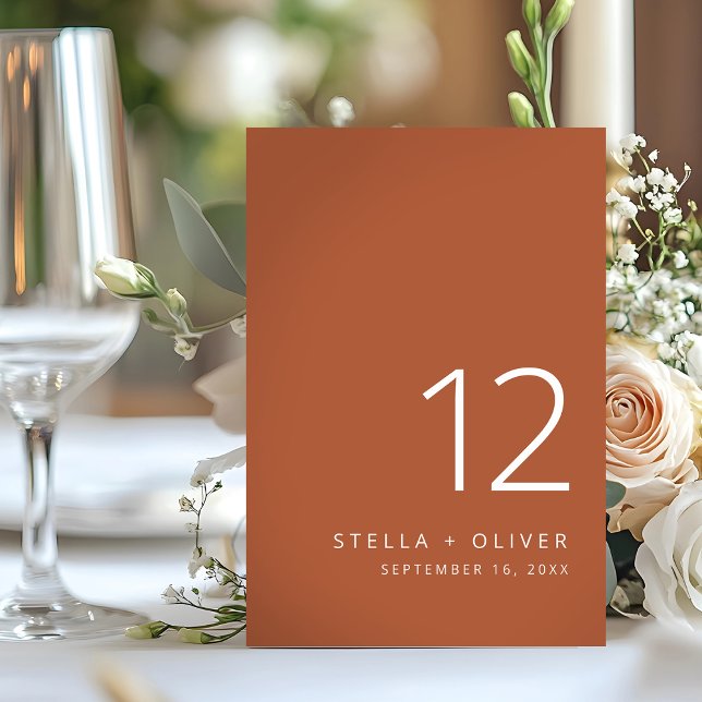 Tarjeta De Mesa Boda de Terracota Rústica Elegante Moderna (Modern Elegant Rustic Terracotta Wedding Table Number)