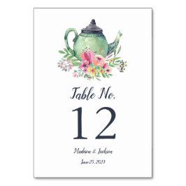 Tarjeta De Mesa Boda de tetera de acuarela