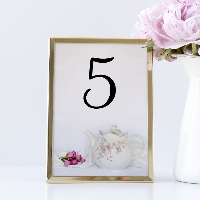 Tarjeta De Mesa Boda de tetera y rosa (Subido por el creador)
