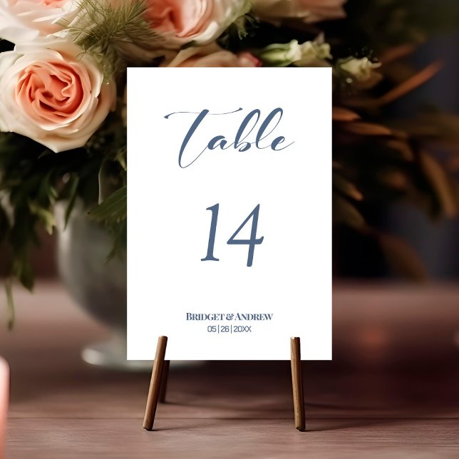 Tarjeta De Mesa Boda de texto azul entrelazado simple número de ta (Subido por el creador)
