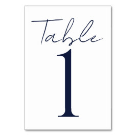 Tarjeta De Mesa Boda de texto azul oscuro mínimo simple