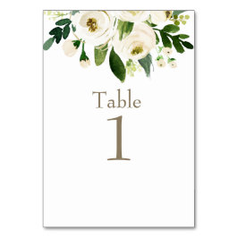Tarjeta De Mesa Boda de texto de color blanco floral dorado