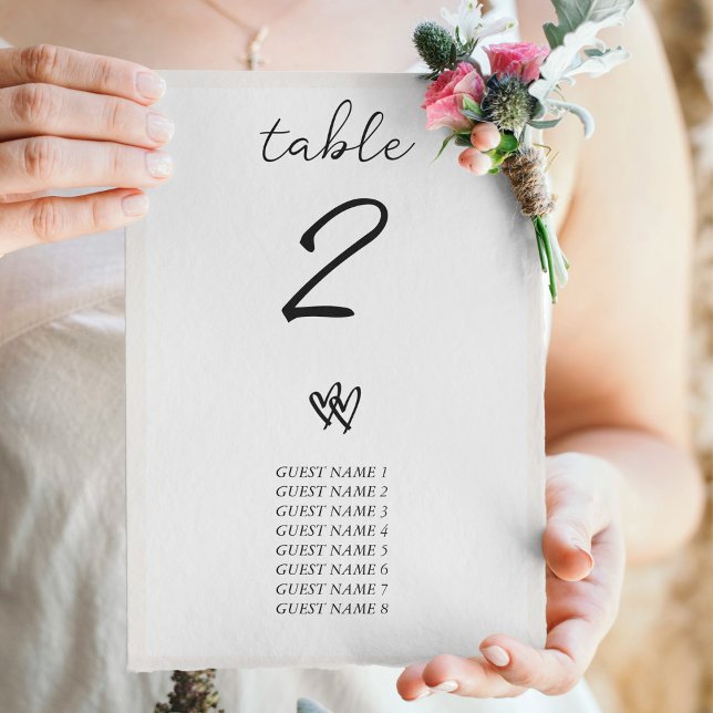 Tarjeta De Mesa Boda de tipografía escrita a mano de escritura min (Minimalist Script Hand Written Typography Wedding Table Number)