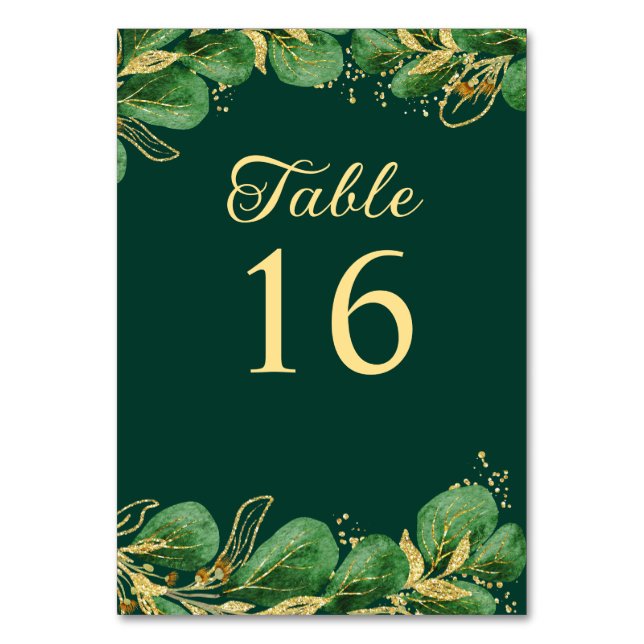 Tarjeta De Mesa Boda de tonos verde esmeralda y oro (Anverso)