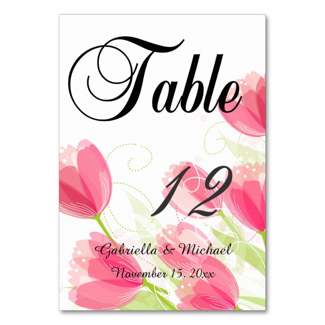 Tarjeta De Mesa Boda de tulipanes rosa (Anverso)