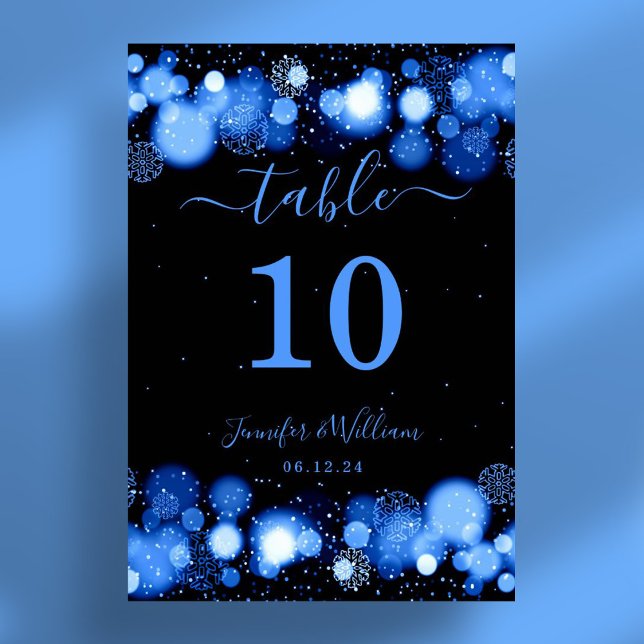 Tarjeta De Mesa Boda de vacaciones de invierno Glam Xmas Azul (Winter Glam Xmas Holiday Wedding Blue Table Number)