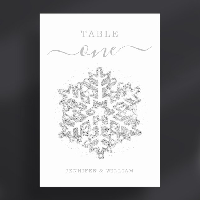 Tarjeta De Mesa Boda de vacaciones de Navidades de invierno platea (Winter Christmas Holiday Wedding Silver Table Number)