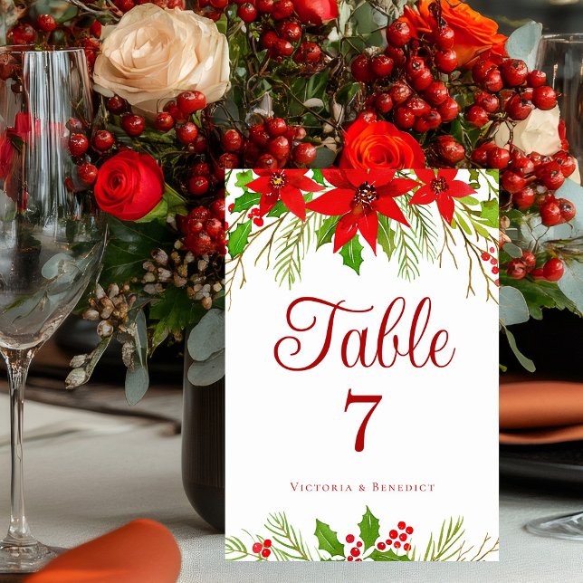 Tarjeta De Mesa Boda de vacaciones florales de Poinsettia Roja Fes (Subido por el creador)