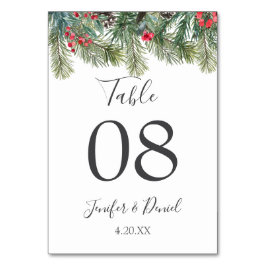 Tarjeta De Mesa Boda de vegetación de invierno rústico Berry Pine