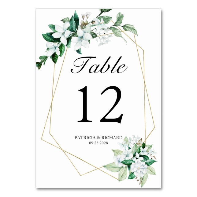 Tarjeta De Mesa Boda de vegetación floral geométrica (Anverso)