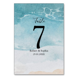 Tarjeta De Mesa Boda de verano azul en la playa