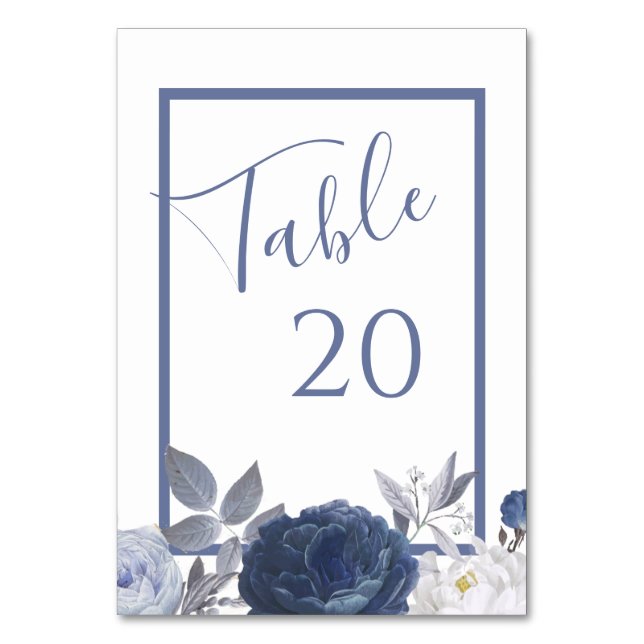 Tarjeta De Mesa Boda de verano Boda floral azul brillante (Anverso)