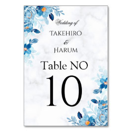 Tarjeta De Mesa Boda de verano de flor elegante azul
