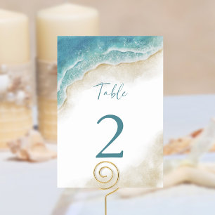 Tarjeta De Mesa Boda de verano en la playa del océano con acuarela