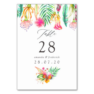 Tarjeta De Mesa Boda de verano tropical floral acuarela en la play
