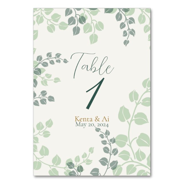 Tarjeta de mesa Boda de verde (Anverso)