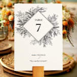 Tarjeta De Mesa Boda de verde blanco y negro<br><div class="desc">El diseño de este número de mesa Boda de verde blanco y negro ofrece una combinación clásica de tipografía minimalista simple con una historia de color blanco y negro neutro y un paisaje de arte de líneas de moda. Los adornos de la silueta de hojas huecas están organizados artísticamente para...</div>