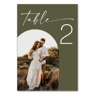 Tarjeta De Mesa Boda de Verde Oliva Suave   Foto Moderna y Elegant