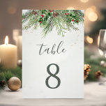 Tarjeta De Mesa Boda de Verdor Rústico Berries Pine Cone<br><div class="desc">Hermoso número de mesa boda con ilustraciones de acuarela botánica pintados a mano de vegetación invernal,  ramas de pino y abeto,  conos y bayas huecas. La elección perfecta para el invierno o para los Navidades bodas temáticos.</div>