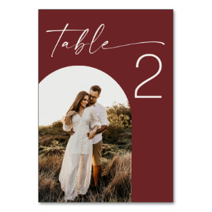 Tarjeta De Mesa Boda de vino tinto profundo Foto de arco moderno