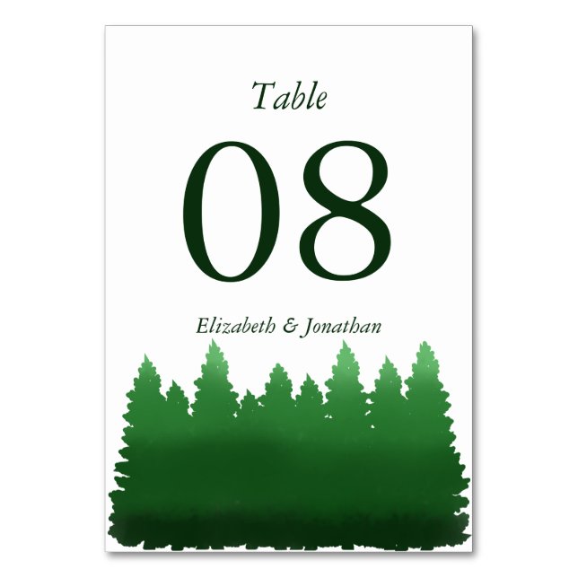 Tarjeta De Mesa Boda de Watercolor Woodland Pines (Anverso)