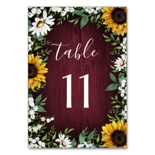 Tarjeta De Mesa Boda de Wreath de la vegetación de girasol rojo de