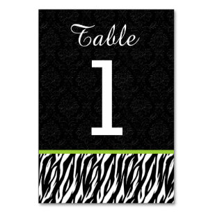 Tarjeta De Mesa Boda de ZEBRA Número 1 con LIME GREEN
