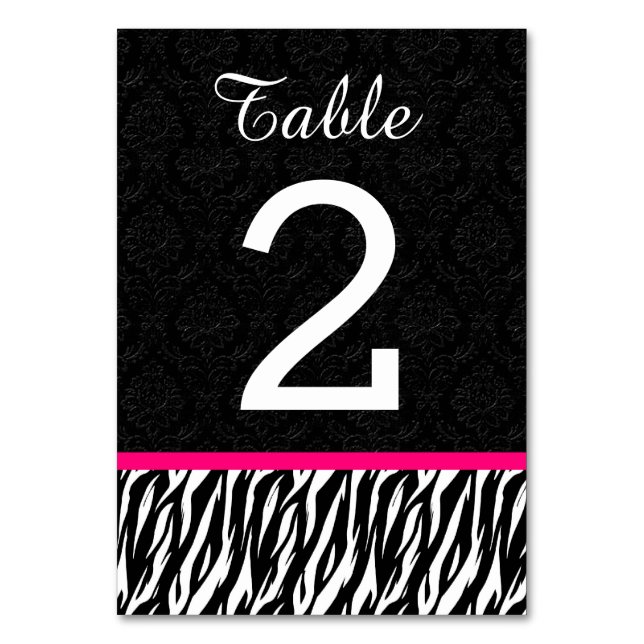 Tarjeta De Mesa Boda de ZEBRA Tabla número 1 con PINK CALIENTE V2 (Anverso)