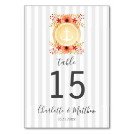 Tarjeta De Mesa Boda del ancla de oro floral acuática náutica