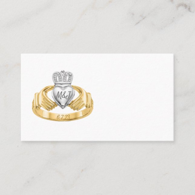 Tarjeta De Mesa Boda del anillo Claddagh Place Card Initials & Dat (Anverso)