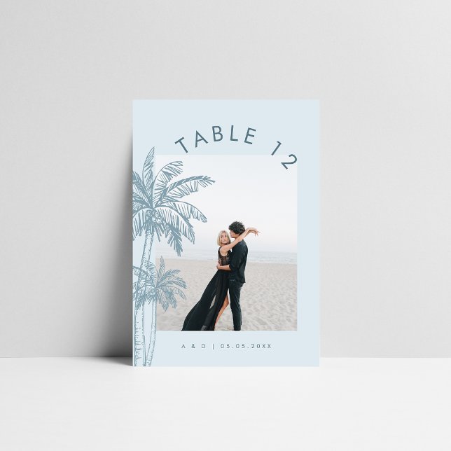 Tarjeta De Mesa Boda del árbol de palmas tropical Dusty Blue Photo (Subido por el creador)