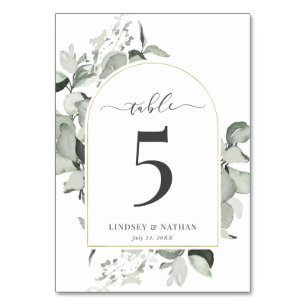 Tarjeta De Mesa Boda del Arco de Oro Eucalyptus Moderno