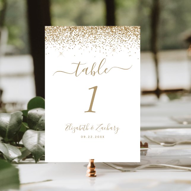 Tarjeta De Mesa Boda del borde del Purpurina blanco de oro moderno (Subido por el creador)