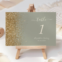 Tarjeta De Mesa Boda del Borde del Purpurina de oro verde sabio mo