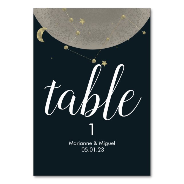Tarjeta De Mesa Boda del cielo de la Constelación Gray Moon (Anverso)