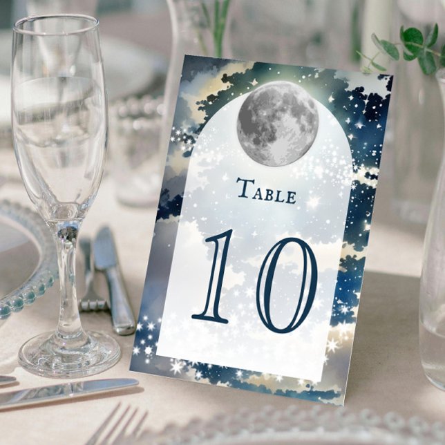 Tarjeta De Mesa Boda del cielo nocturno lunar (Lunar Night Sky Wedding Table Number Card)