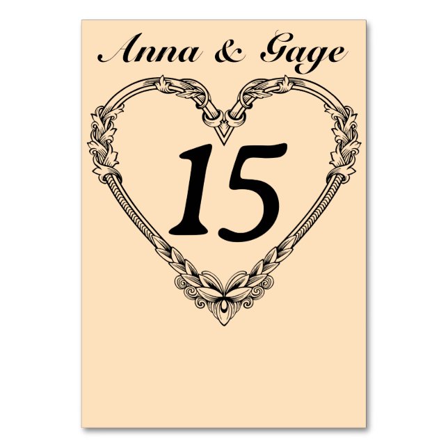 Tarjeta De Mesa Boda del corazón victoriano de tono sepia (Anverso)