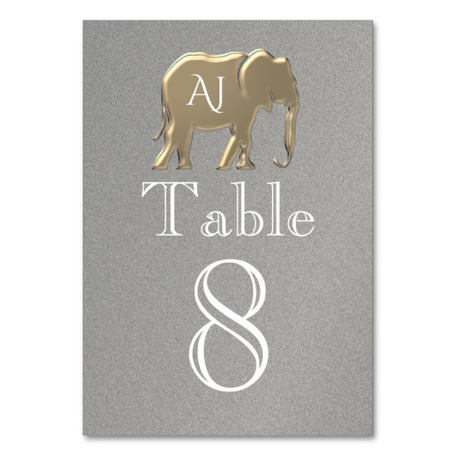 Tarjeta De Mesa Boda del Elefante de Plata y Oro (Anverso)